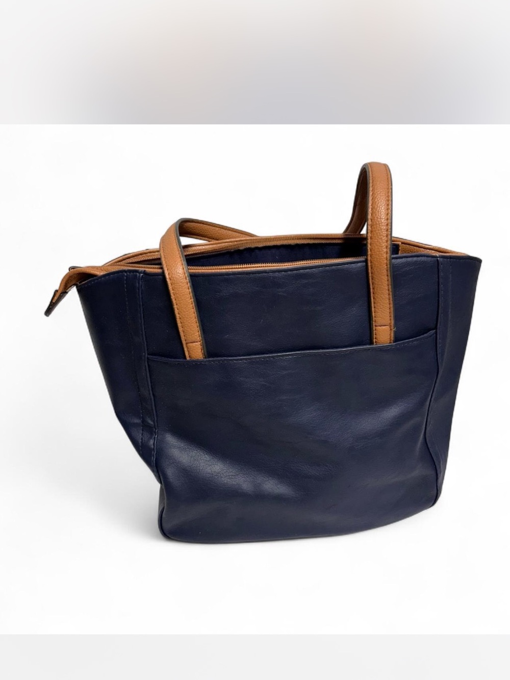 Rosetti Navy Tote with Brown Handles